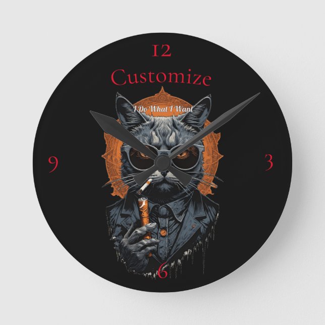 Cool Hip Cat Thunder_Cove Round Clock (Front)