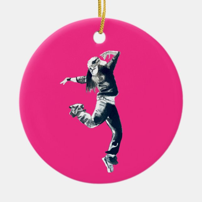 Cool hip hop dancer art ceramic tree decoration (Front)