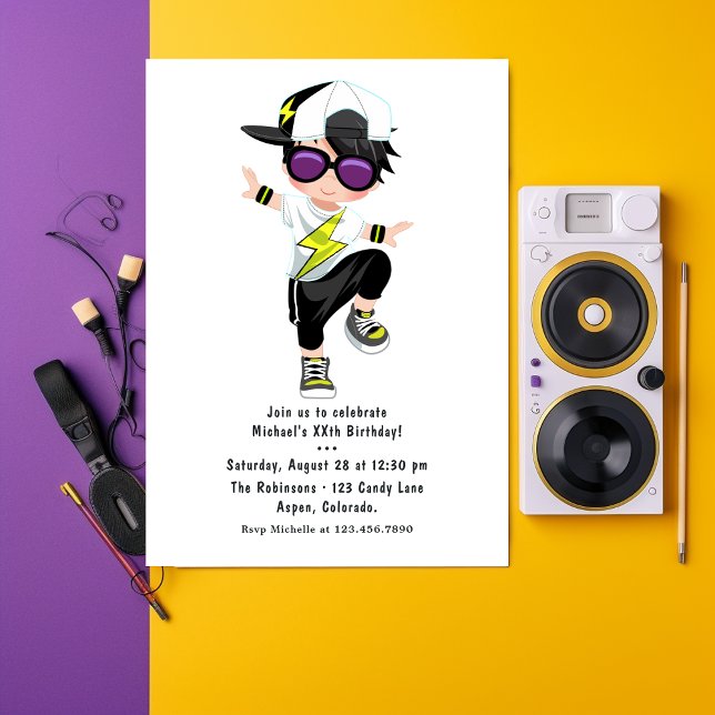 Cool Hip Hop Rap Boy Break Dancer Birthday Party Invitation (Creator Uploaded)