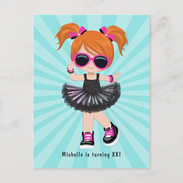 Cool Hip Hop Rap Tutu Girl Birthday Party Postcard (Front)