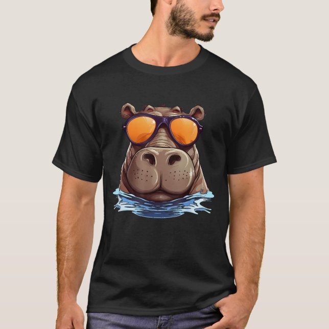 Cool Hippo With Sunglasses For Funny T-Shirt (Front)