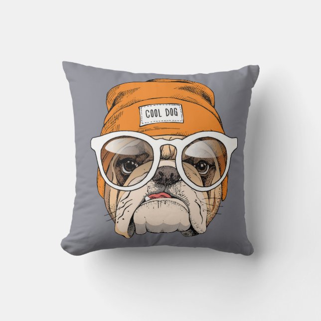 Cool Hipster Bulldog Cushion (Front)