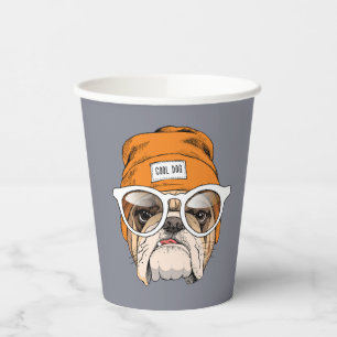 Cool Hipster Bulldog Paper Cups