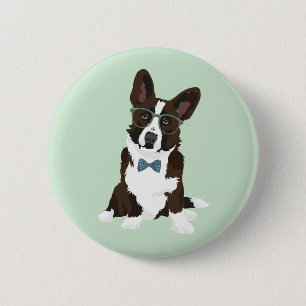 Cool Hipster Cardigan Welsh Corgi for Dog Lovers 6 Cm Round Badge