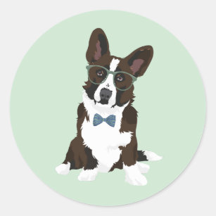 Cool Hipster Cardigan Welsh Corgi for Dog Lovers Classic Round Sticker
