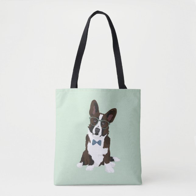 Cool Hipster Cardigan Welsh Corgi for Dog Lovers Tote Bag (Front)