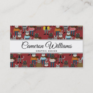 Cool Hipster Cat Pattern Add Your Name Business Card