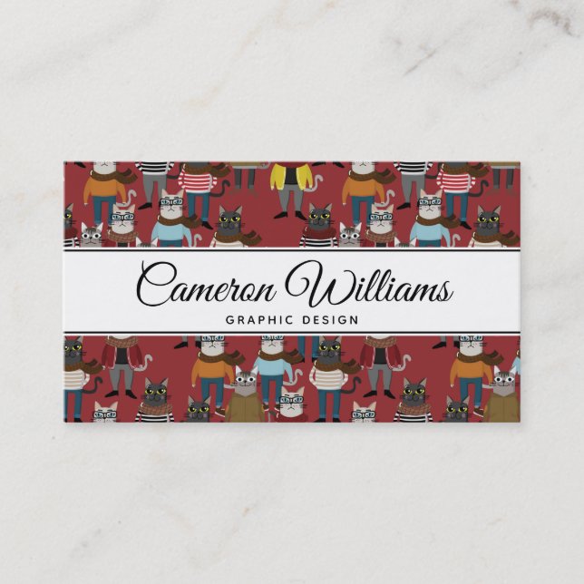 Cool Hipster Cat Pattern | Add Your Name Business Card (Front)