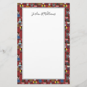 Cool Hipster Cat Pattern   Add Your Name Stationery