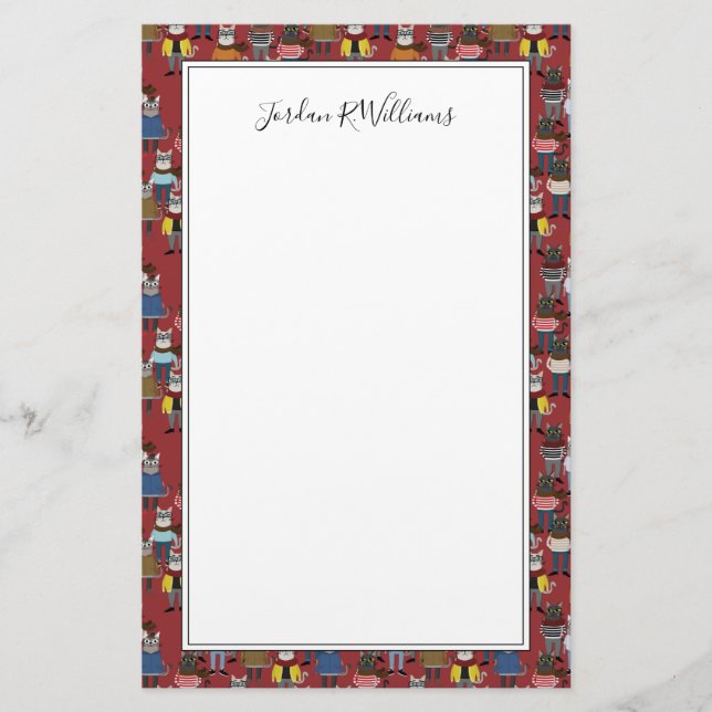 Cool Hipster Cat Pattern | Add Your Name Stationery (Front)