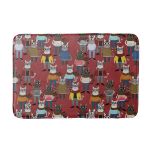 Cool Hipster Cat Pattern Bath Mat