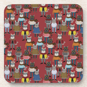 Cool Hipster Cat Pattern Coaster
