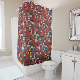 Cool Hipster Cat Pattern Shower Curtain