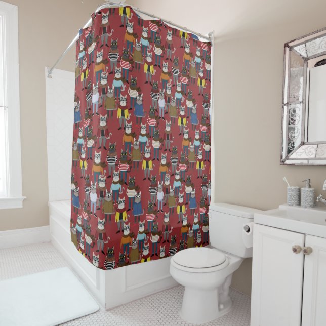 Cool Hipster Cat Pattern Shower Curtain (In Situ)