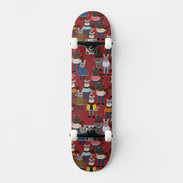 Cool Hipster Cat Pattern Skateboard (Front)