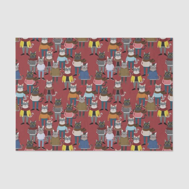 Cool Hipster Cat Pattern Tissue Paper (Front)