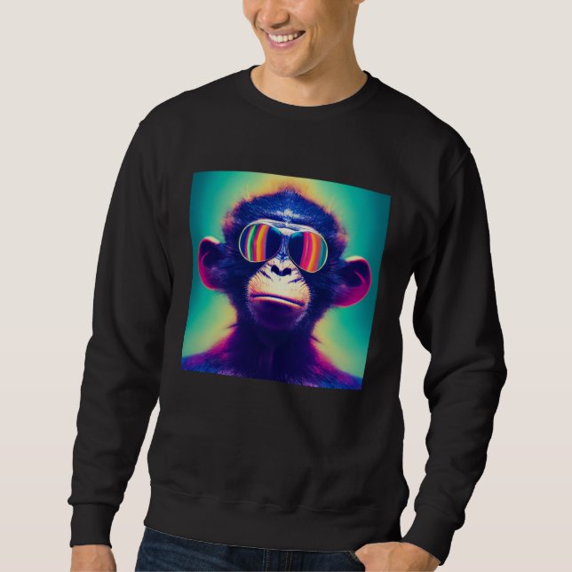 Cool Hipster Colorful Monkey Illustration Graphic  Sweatshirt (Front)