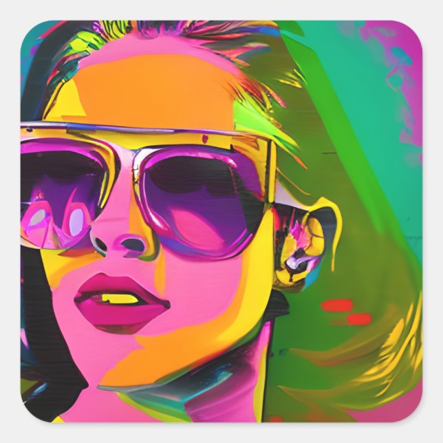 Cool Hipster in Sunglasses Unique Modern Art Square Sticker (Front)