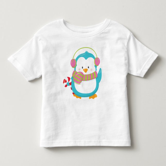 Cool Hipster Penguin Winter Kids Toddler Christmas T-Shirt (Front)