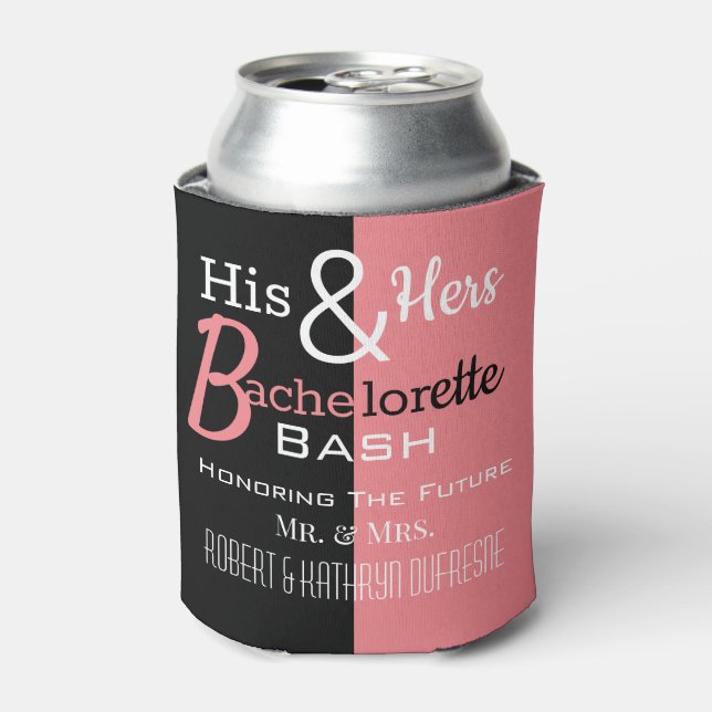 Cool His & Hers Combo Bachelor/ette Personalised Can Cooler (Can Front)