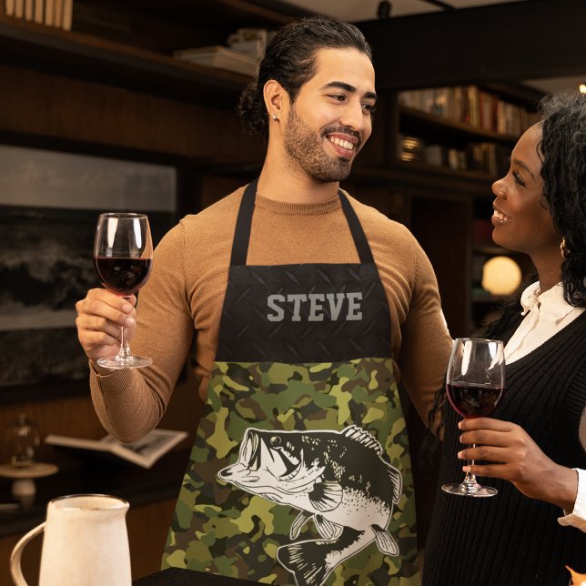 Cool Hobby Camo Name Bass Fishing Men's  Apron (Bass Fishing Camouflage Custom Name Chef's Apron)