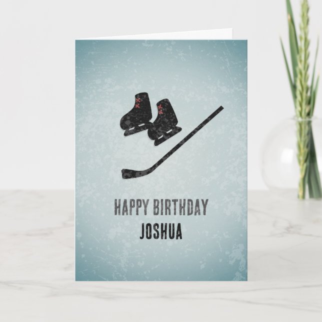 Cool Hockey Themed Ice Texture Male Birthday  Card (Front)