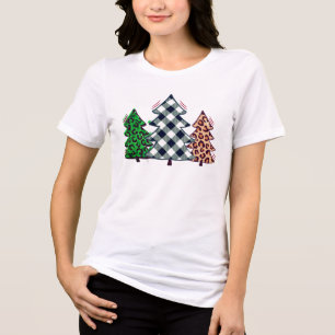 Cool Holiday Red Check Christmas Tree T-Shirt Tri-Blend Shirt