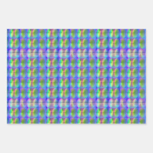 Cool Holographic Vaporwave Fingerprint Pattern Wrapping Paper Sheet