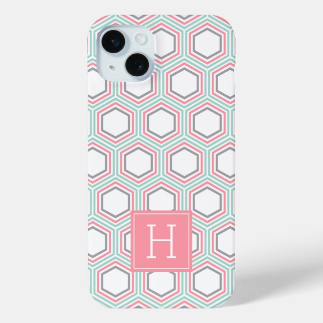 Cool Honeycomb Pattern and Coral Monogram Case-Mate iPhone Case (Back)