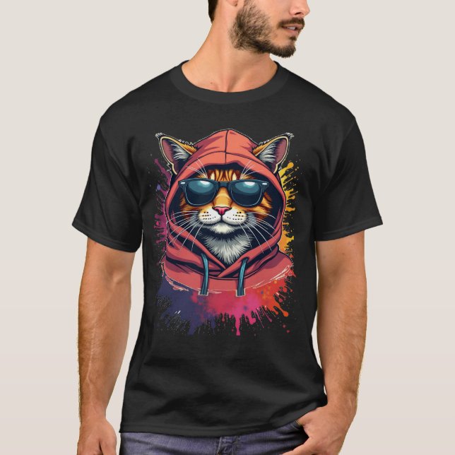 Cool Hoodie Cat Urban Streetwear Tee (Front)