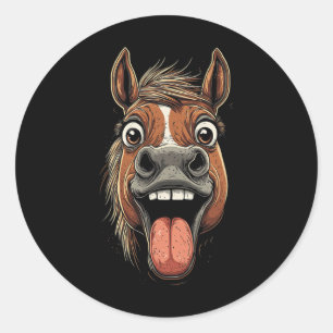 Cool Horse Showing Tongue Horses Riding On Horseba Classic Round Sticker