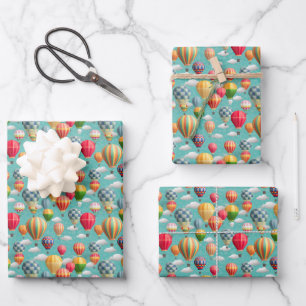 cool hot air balloons tiled party wrapping paper sheet