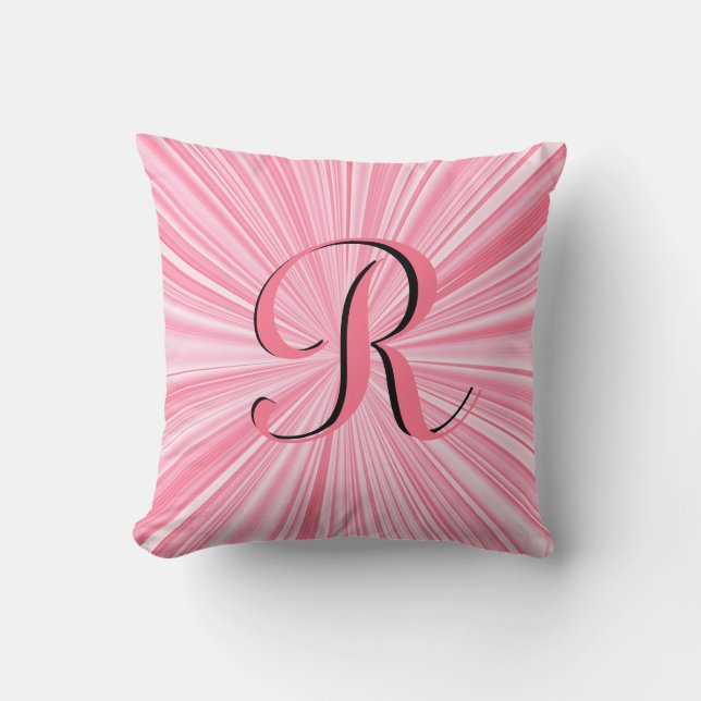 Cool Hot Pink Colour Burst Monogram Initial Custom Cushion (Front)