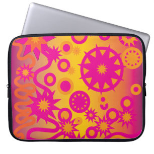 Cool Hot Pink Orange Girly Stars Circles Pattern Laptop Sleeve