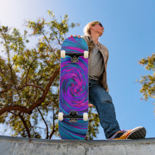 Cool Hot Pink, Purple and Blue Abstract Retro Skateboard