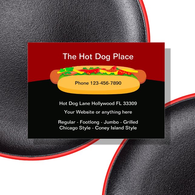 Cool Hotdog Restaurant Business Cards (Hot Dog theme business cards by Custom Business Templates)