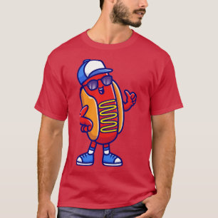 Cool Hotdog Wearing Sunglasses And Hat Cartoon T-Shirt