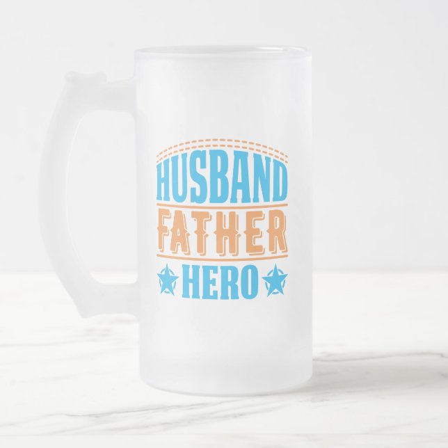 cool Husband Father Hero word art  Frosted Glass Beer Mug (Left)