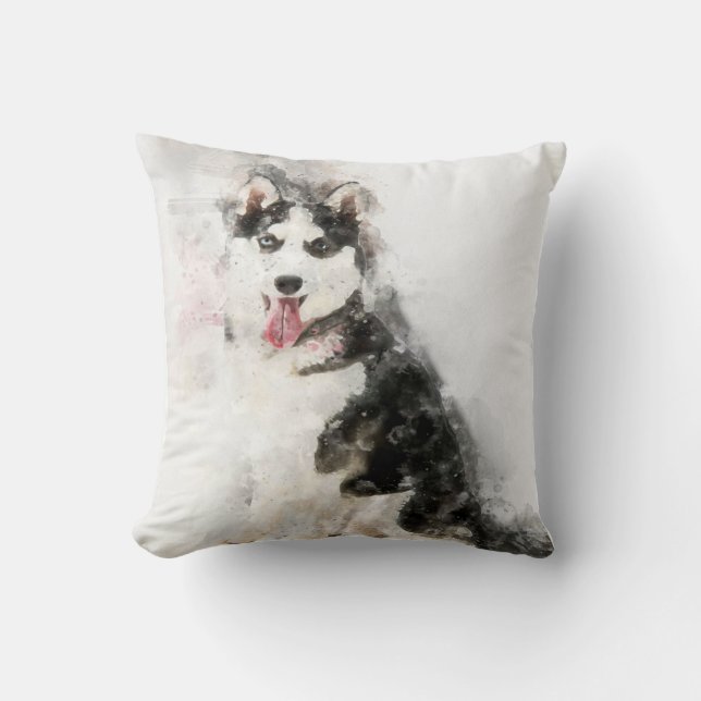 Cool Husky Dog Watercolor Gift Lovers Cushion (Front)