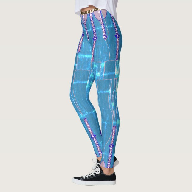 Cool Ice Blue Faux Blue Denim Leggings (Left)