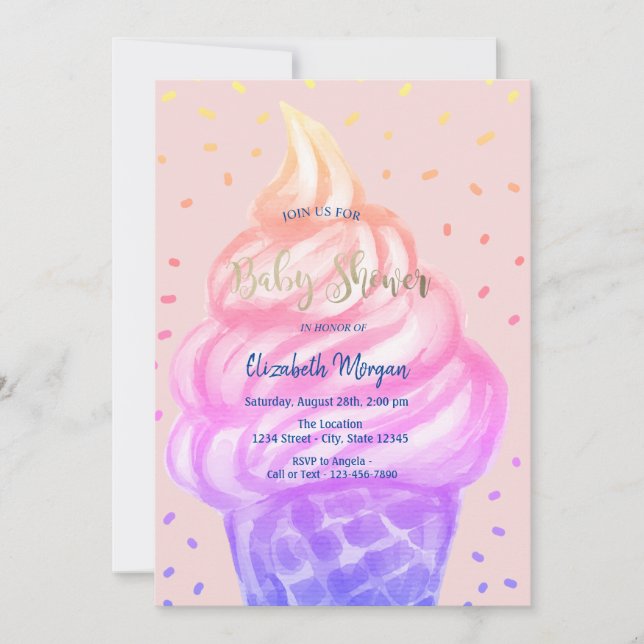 Cool Ice cream Cone Pink Baby Shower Invitation (Front)