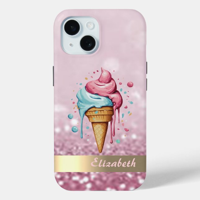 Cool Ice Cream Dripping Glitter Bokeh Case-Mate iPhone Case (Back)
