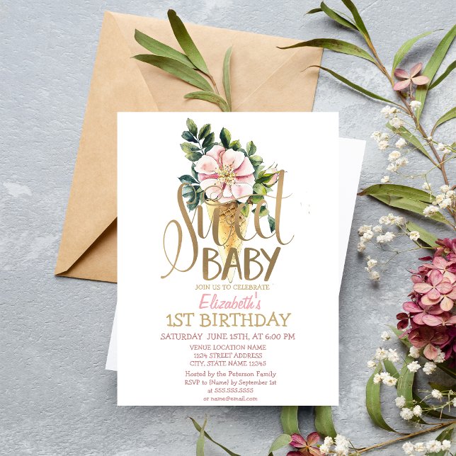 Cool Ice Cream Flower Striped Birthday  Invitation (Creator Uploaded)