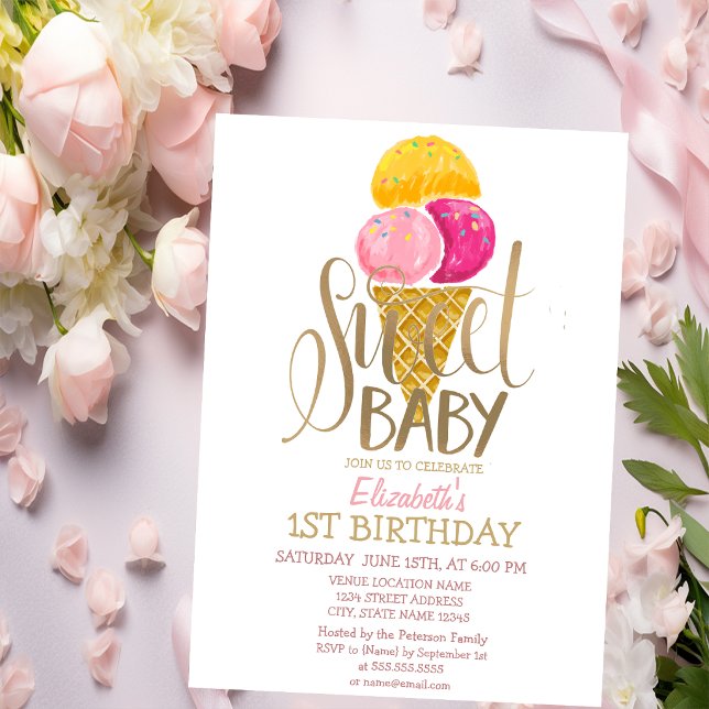 Cool Ice Cream Striped Birthday  Invitation (Creator Uploaded)