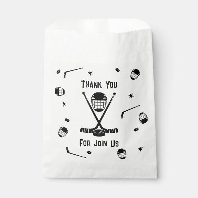 Cool Ice Hockey Black and White Birthday Party Favour Bags (Front)