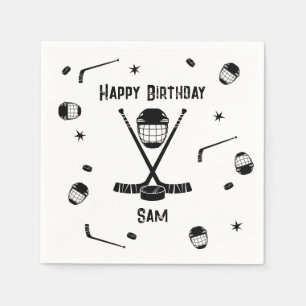 Cool Ice Hockey Black and White Birthday Party Napkin