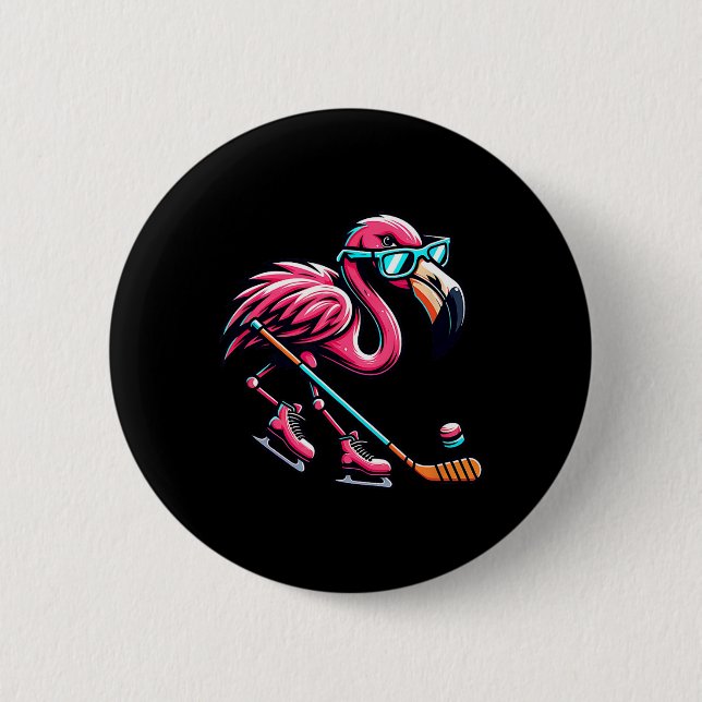 Cool Ice Hockey Flamingo Shades Style  6 Cm Round Badge (Front)