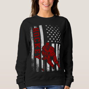 Cool Ice Hockey Player Distressed USA American Fla Sweatshirt