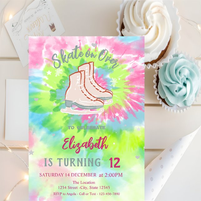 Cool Ice skates Tie Dye Birthday Invitation (Creator Uploaded)