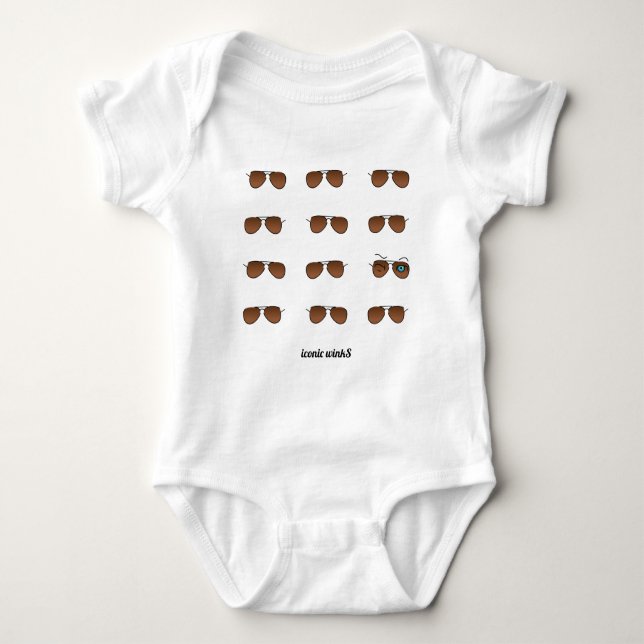 Cool iconic winkS Aviator Glasses Brown Pattern Baby Bodysuit (Front)